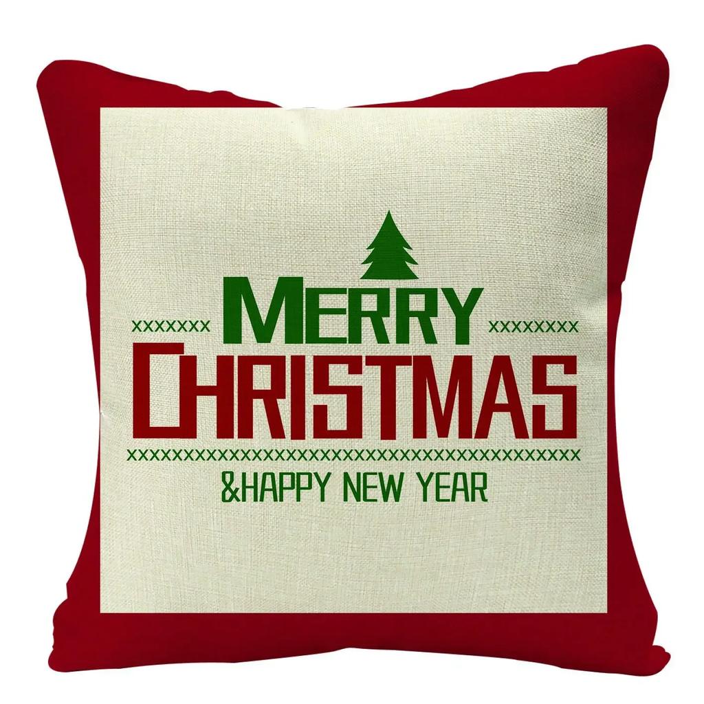 2022 Merry Christmas Home Decor Cushion Cover 45x45cm Cute Animals Cartoon Printed Throw Pillow Cover Xmas Decorative Pillowcase