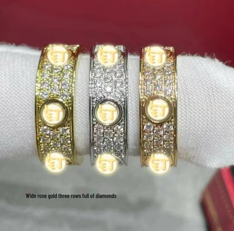 Classic LOVE Ring: 18k Rose Gold Narrow Band - Options with No, Single, Three, or Full Diamonds for Men’s and Women’s Couple Wedding Bands.