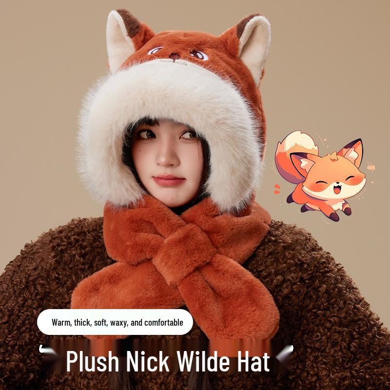 Zootopia Nick Fox Windproof Snood: Winter Cartoon Warm Hat & Ear Muffs Combo