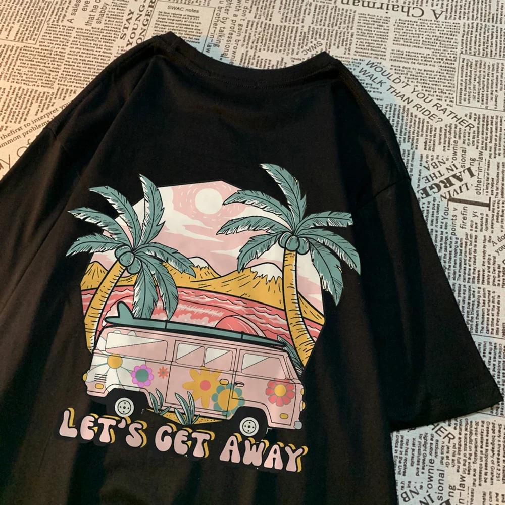 Let'S Get Away Take The Bus Go on Vacation Printing Women Tshirts Harajuku Breathable Tshirt Summer Clothing Fashion T-Shirt Y2K