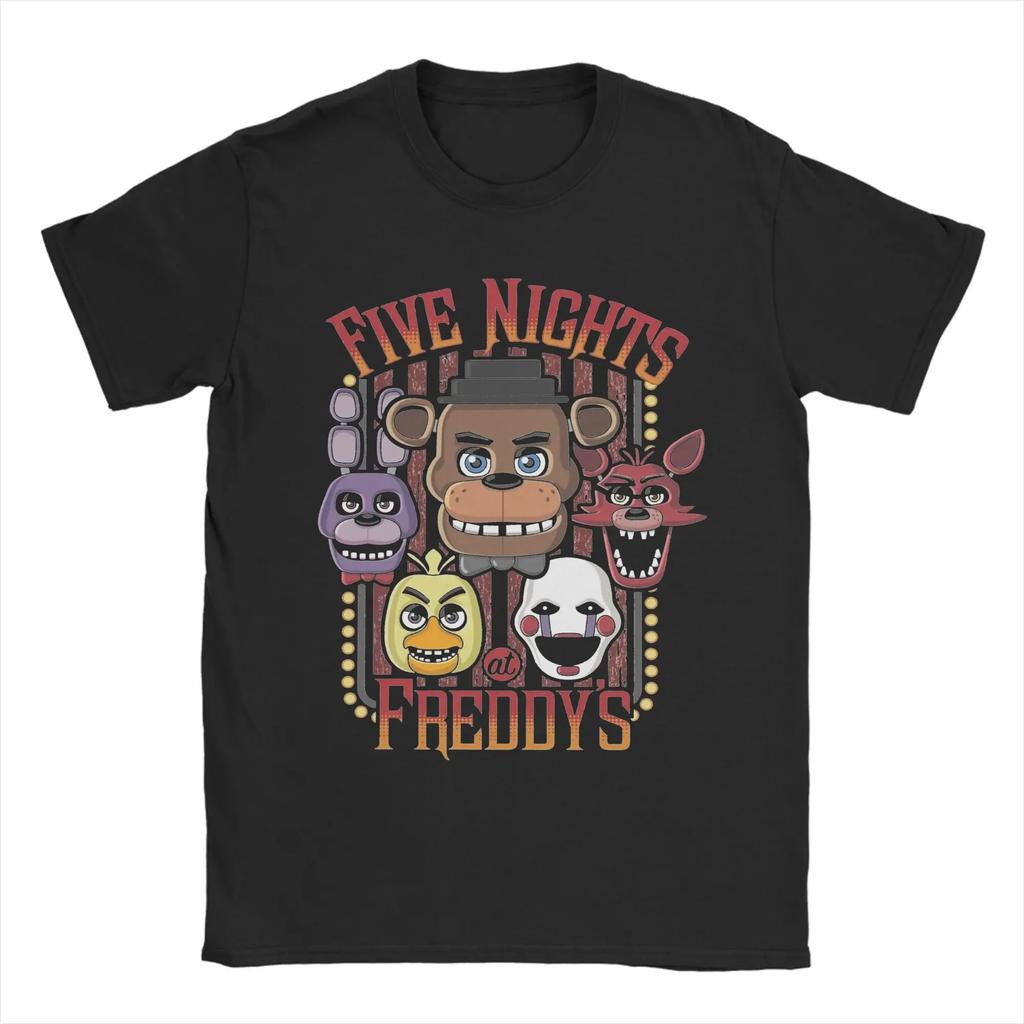 The 2026 New Men's T-shirt FNAF Features A Vintage Cotton Short-sleeved T-shirt with A Crew Collar Top From Freddy