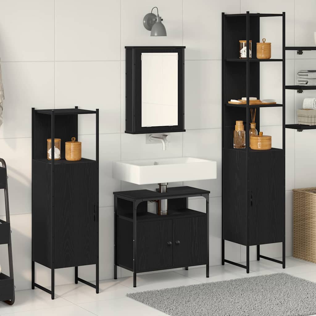 Bathroom Furniture Set 4 pcs Black Oak Effect Wood Based Material