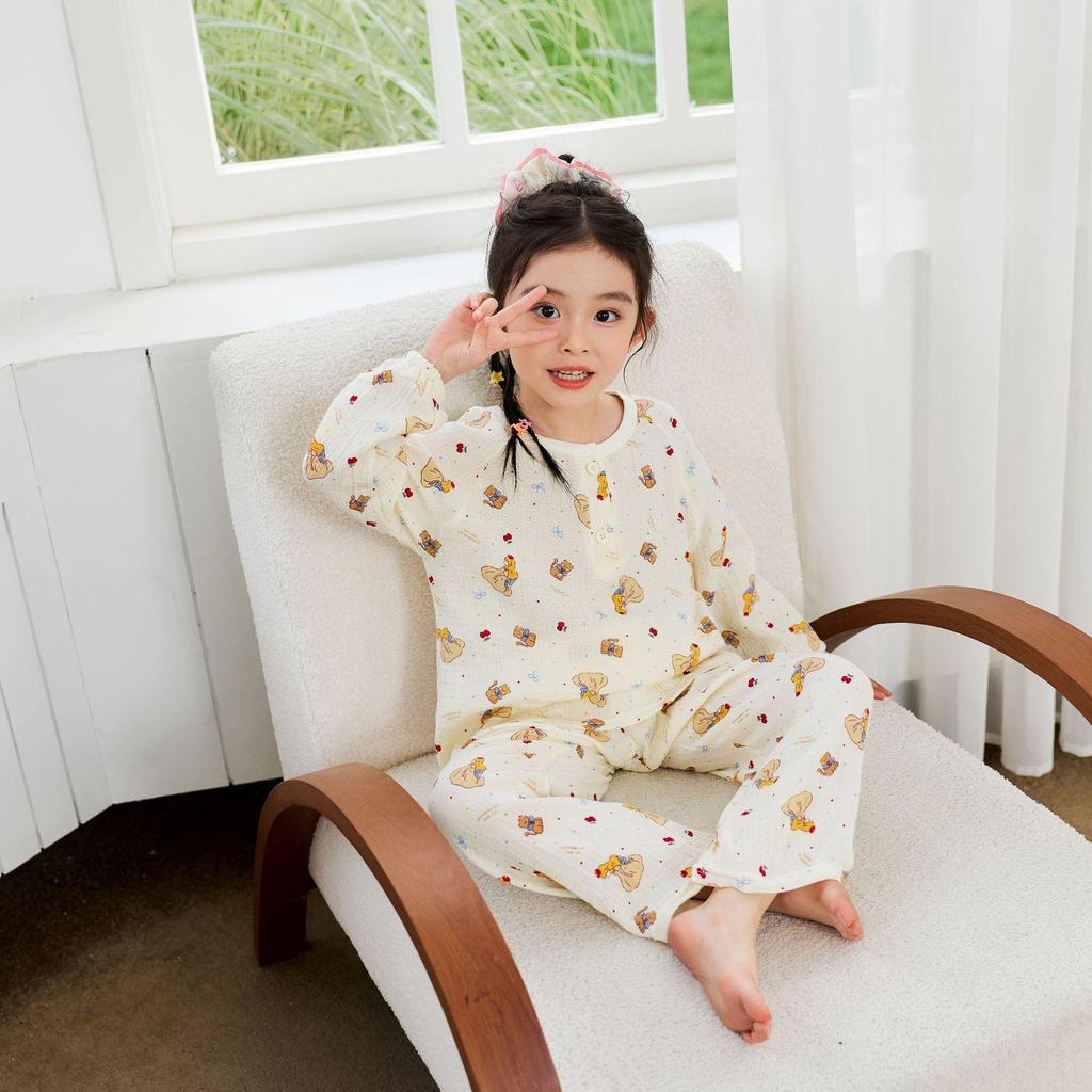 Children's 100% Cotton Gauze Pajama Set for Spring/Summer - Loose, Thin Long Sleeve for Boys and Girls