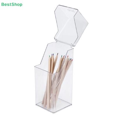 Flip-top Acrylic Pen Holder - Transparent Square Desktop Small Item Organizer, Mirror Cabinet Makeup Brush Storage Box