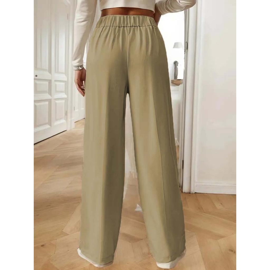 New Vertical Floor Length Casual Pants, High Waisted Pants, Loose and Elegant Straight Leg Women's Niche Design, Solid Color Pants