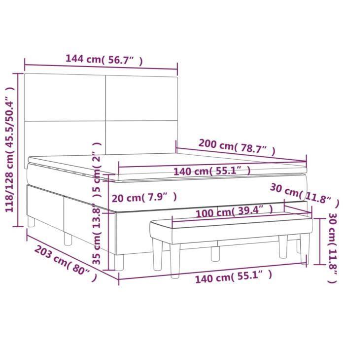 3136443 vidaXL Lit à sommier tapissier avec matelas Bleu 140x200 cm Tissu