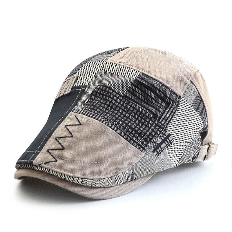 Designer Beret Hat Men Retro Newsboy Cap Patchwork Plaid Herringbone Flat Peaked Cap Women Driving Cabbie Gatsby Hat Casquette