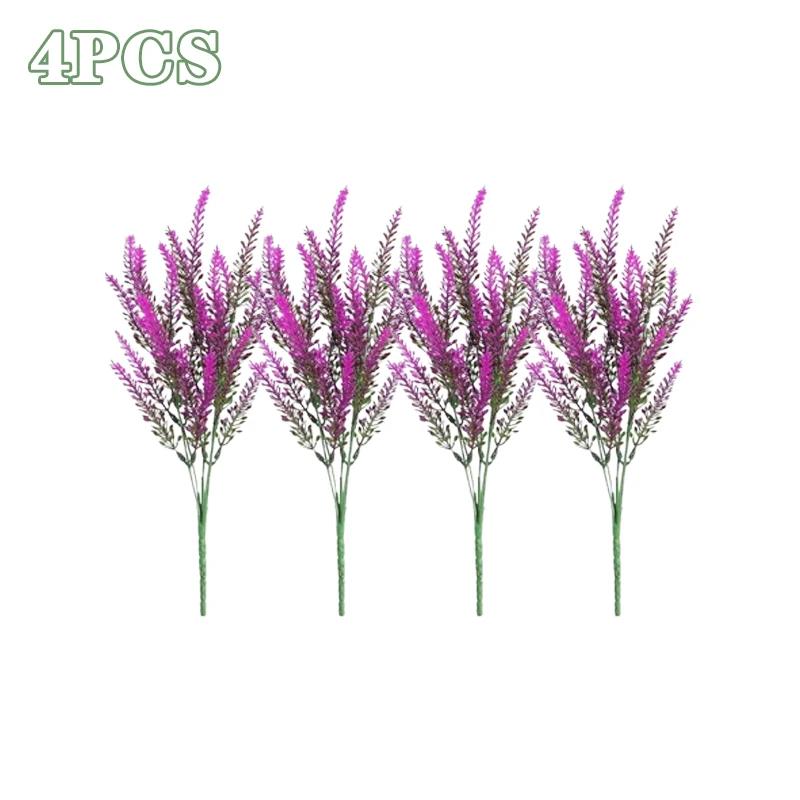 2-16PCS 5 Prong Lavender Artificial Flowers UV Resistant Fake Plant for Outdoor Garden Decor Faux Plastic Flower Home Decoration