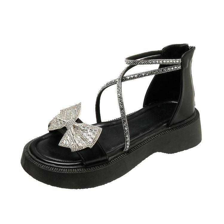 Butterfly Knot Sandals for Women's 2024 Summer New Fashion Korean Version Thick Soled Versatile Lightweight Comfort Single Shoes