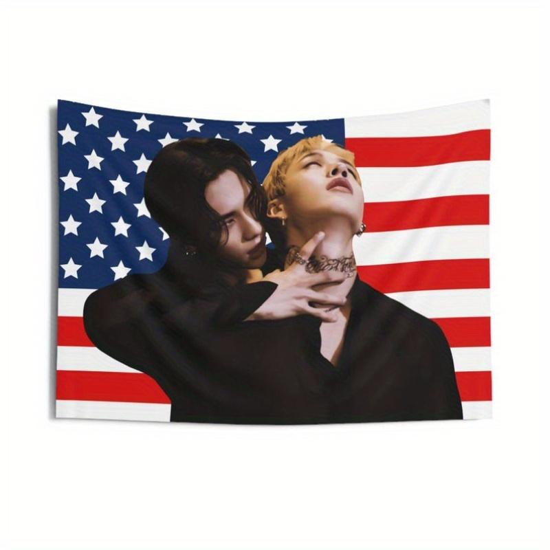 1pc Bang Chan HHyunjin Stray Concert Banner American Flag Design SKZ Kpop Tapestry Stray Ate  Skz DominAte Concert Artwork 74x94cm(29x37in)