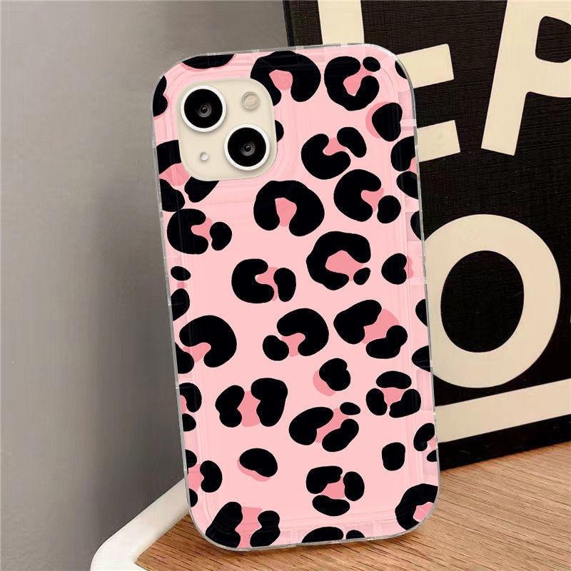 Pink Leopard Print Is Suitable for iPhone16promax Anti-drop Mobile Phone Case 14Pro Large Hole 13/12 Apple 15 Soft Case