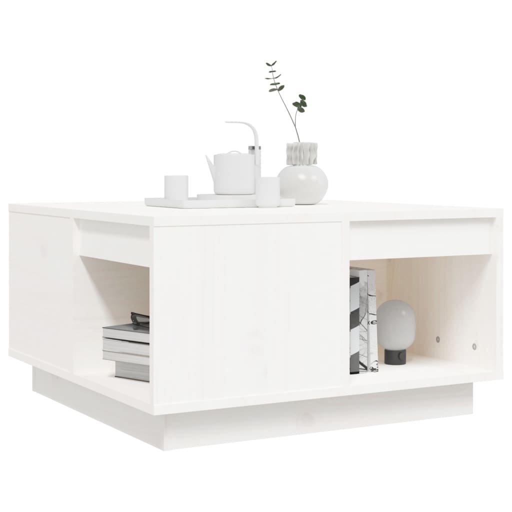  Coffee Table, White, 60x61x32.5 Cm, Solid Pine Wood