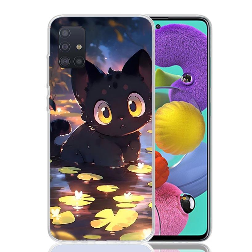 Cartoon Cute Cat Fish Aesthetic Phone Case For Samsung Galaxy A52 A32 A22 A12 A02S A50S A30S A51 A31 AA71 Note 20 Ultra 10 S10 P