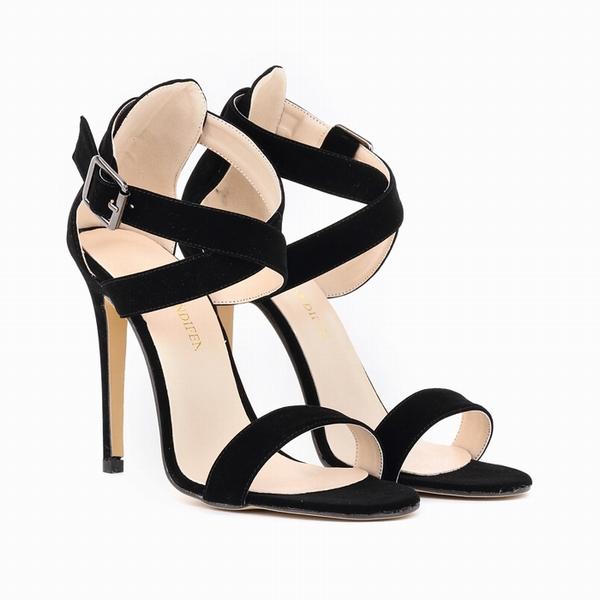 Sexy Women Pumps Velvet Peep Toe Ankle Strap Sandals Thin High Heels Red Wedding Dress Party Shoes