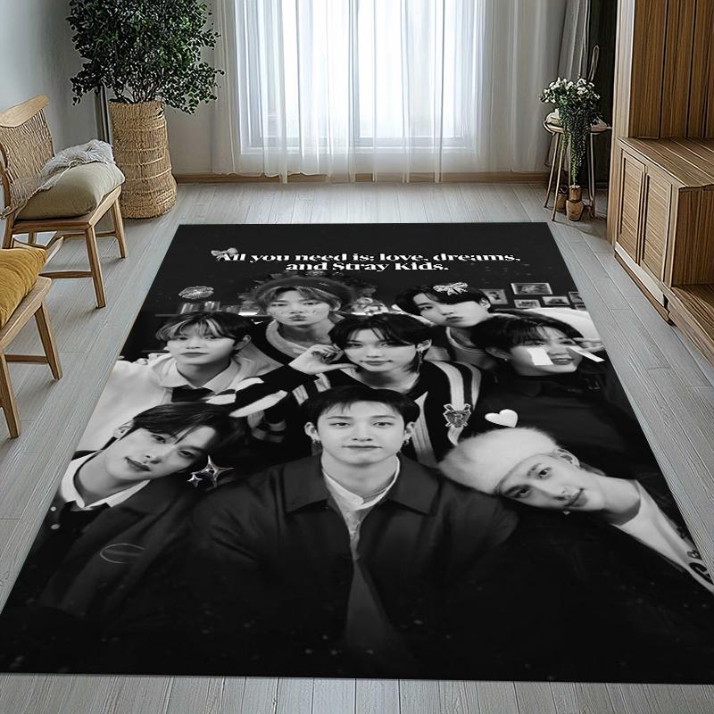 HD Stray Kids Kpop Star Living Room Non-Slip Area Rug Soft Carpet for Bedroom Kids Playroom Sofa,Home Decor Doormat Gift