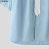 INCERUN Oversized Men Lapel Neck Short Sleeve Stitching Casual Loose Shirts