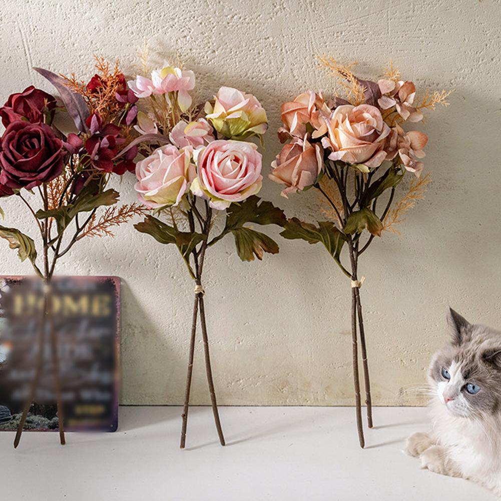Artificial Rose Bouquets Artificial Flowers Rose Flower Branch Realistic Fake Rose For Wedding Home Decor