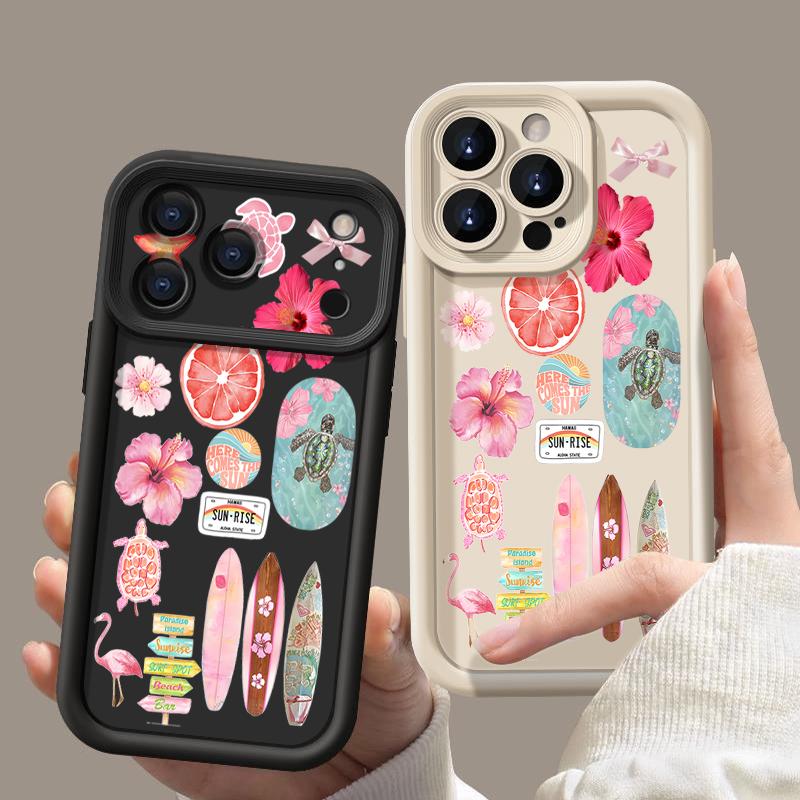 Flower Turtle Print Soft TPU Phone Case For iPhone Air 16e 17 16 15 14 Pro Max 13 12 Pro 15 16 14 Plus Shockproof Silicone Cover