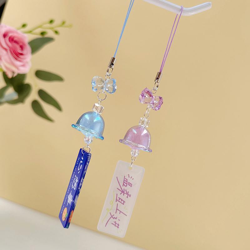 Elegant Exquisite Lucky Words Sign Wind Chime Phone Charm Lanyard For Women Girl Sweet Fresh Beaded Keychain Bag Hanging Jewelry