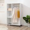 Open Wardrobe On Wheels Bedroom Wardrobe With Clothes Hanging Rail 3 Storage Shelves Mobile Garment Rack For Cloakroom Hallway White