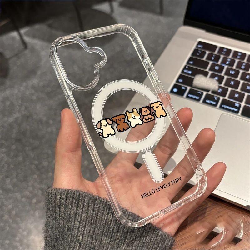 Cartoon Acrylic Phone Case for Apple iPhone 11, 12, 13 Pro, 14, 15, 16, 17 Pro Max - Five Puppies Design