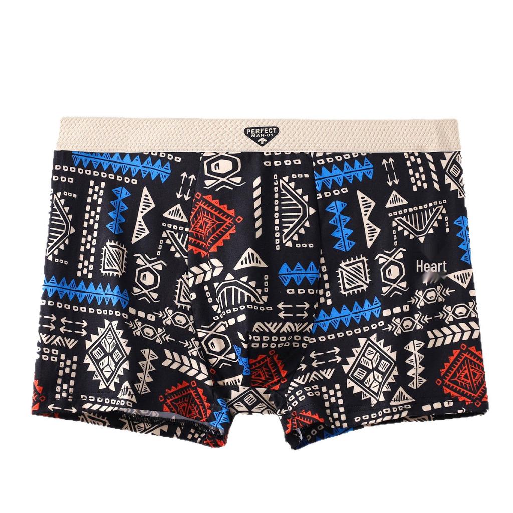 Men's Retro Printed Mid-Waist Breathable Boxer Briefs