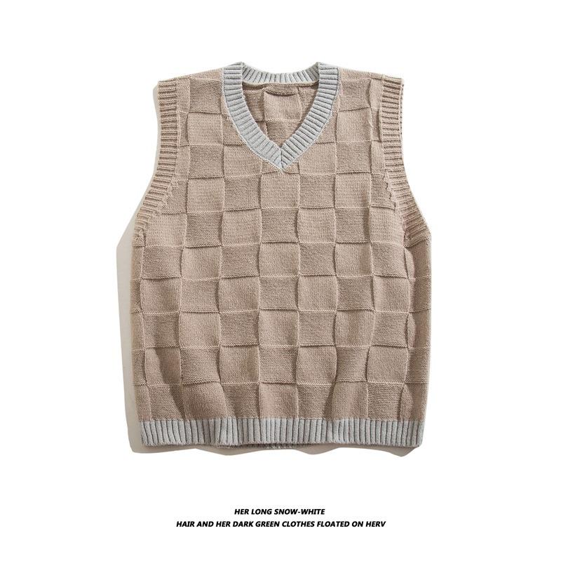 Men's Japanese Style V-Neck Knit Vest - Casual Loose Sleeveless Sweater for Spring & Autumn