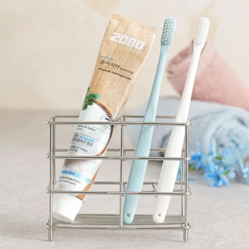 Stainless Steel Toothbrush & Toothpaste Stand (6x12x10cm) Silver