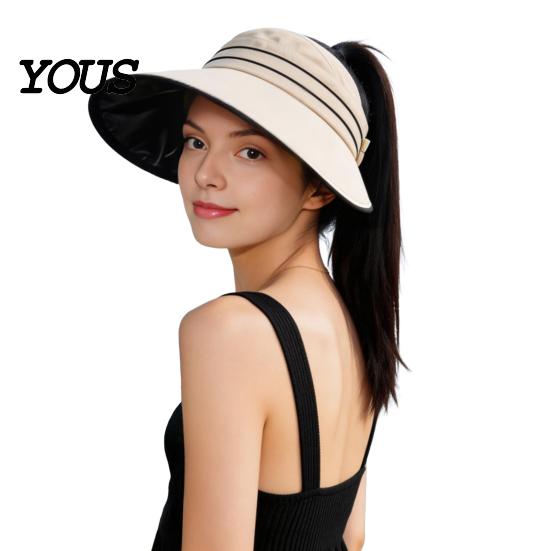 UV Blocking Wide Brim Sun Hat Women with Ponytail Hole, Floppy Protection Beach Hat, for Summer Vacation Hiking Foldable Travel