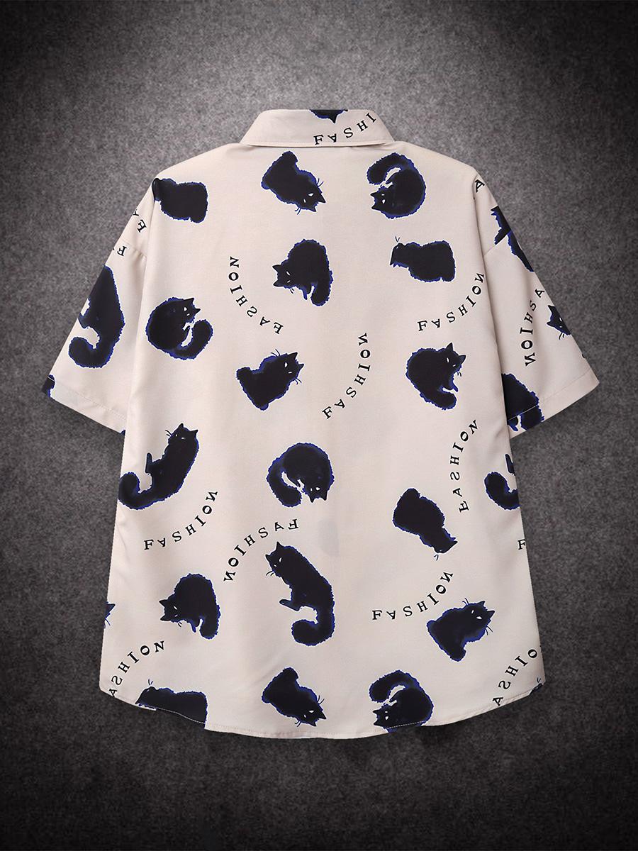 Свободная короткая мужская рубашка с рисунком кота Prinr на Гавайях — фото 3