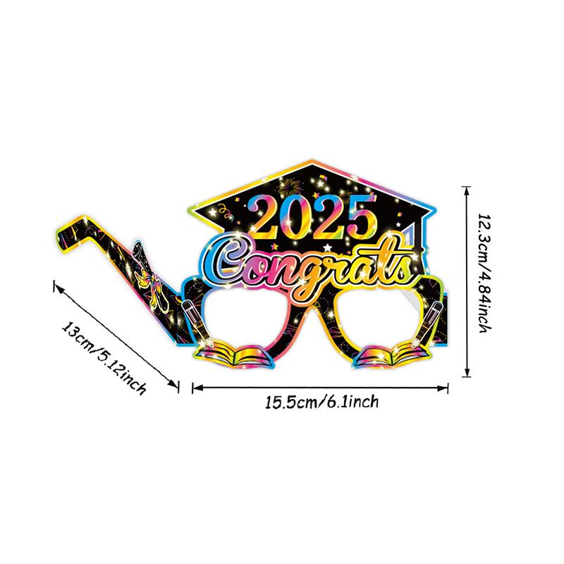 Schwarze Abschlussbrillen 2025 - 8er-Pack | Abschluss-Fotoautomaten-Requisiten 2025 für Abschlussdekorationen Abschlussjahrgang 2025