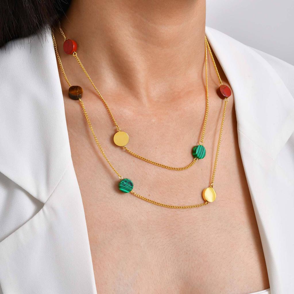Colored Natural Stone Stainless Steel Necklace Sweater Chain, Wind Dopamine Jewelry Female Nc-2496