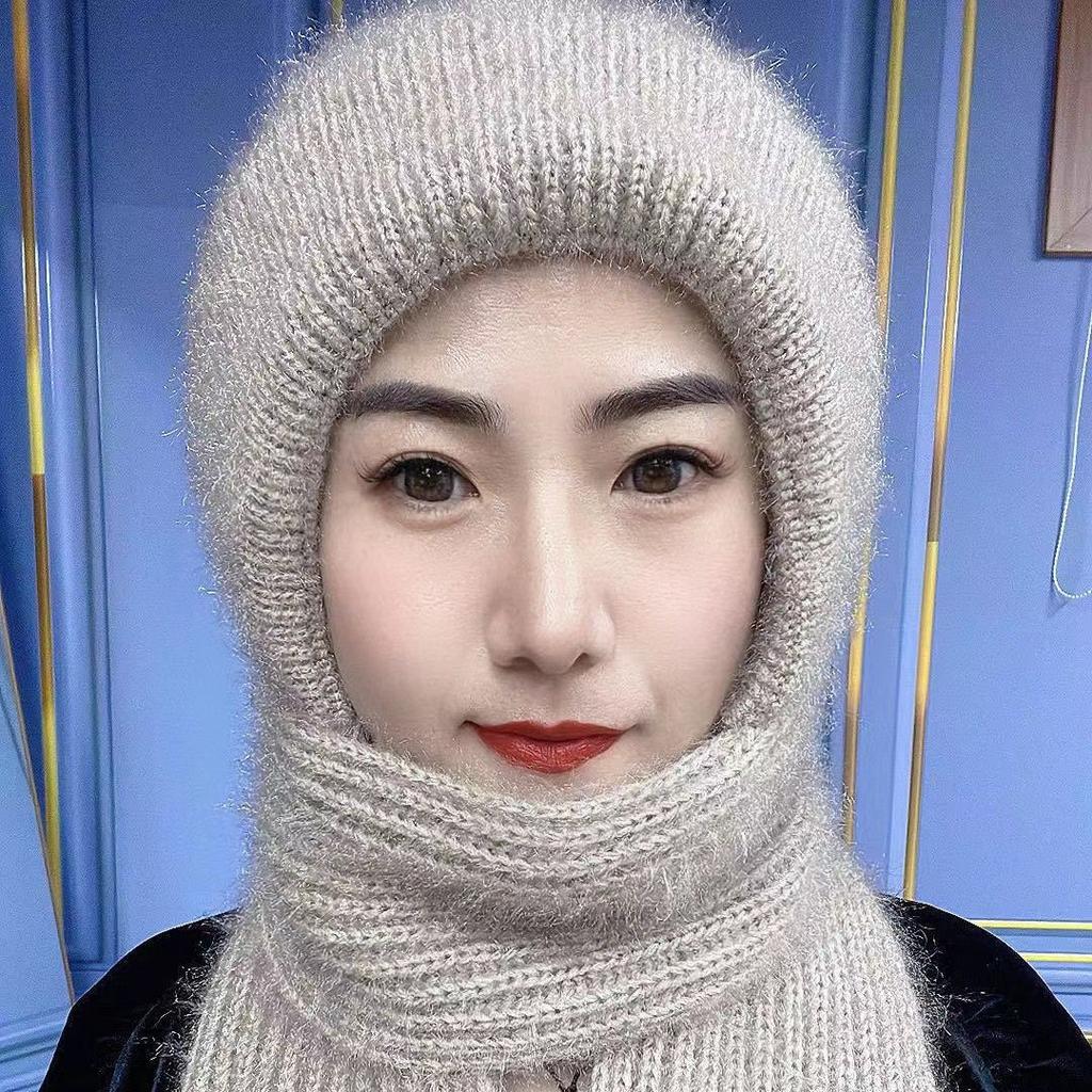 Hat and scarf integrated thickened snow hat autumn and winter new squirrel plush woven women's thermal hat