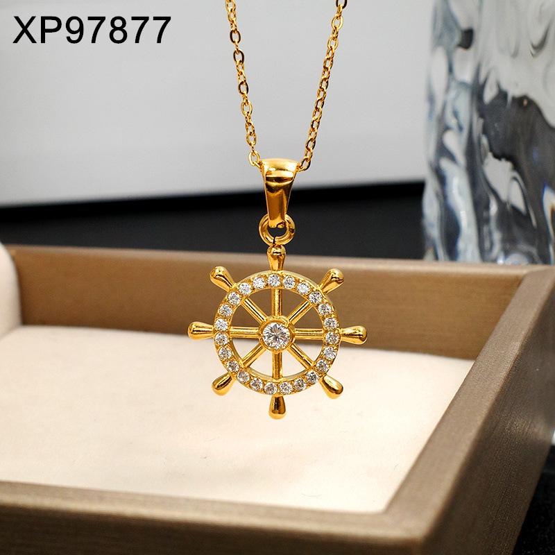 Women's Retro Stainless Steel Ship Wheel & Compass Pendant Necklace