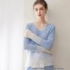 Women's V-Neck Cashmere Lurex Lace Knitwear - Autumn Winter Color Block Design