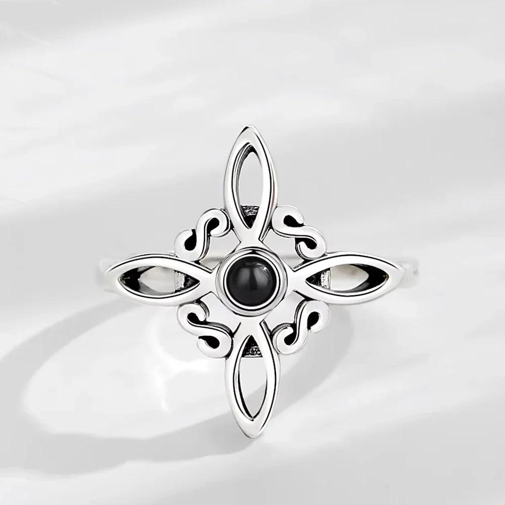 New European and American Gild Witches Knot Rings for Women Exquisite Obsidian Irish Celtic Knot Rings Witchcraft Jewelry Gift