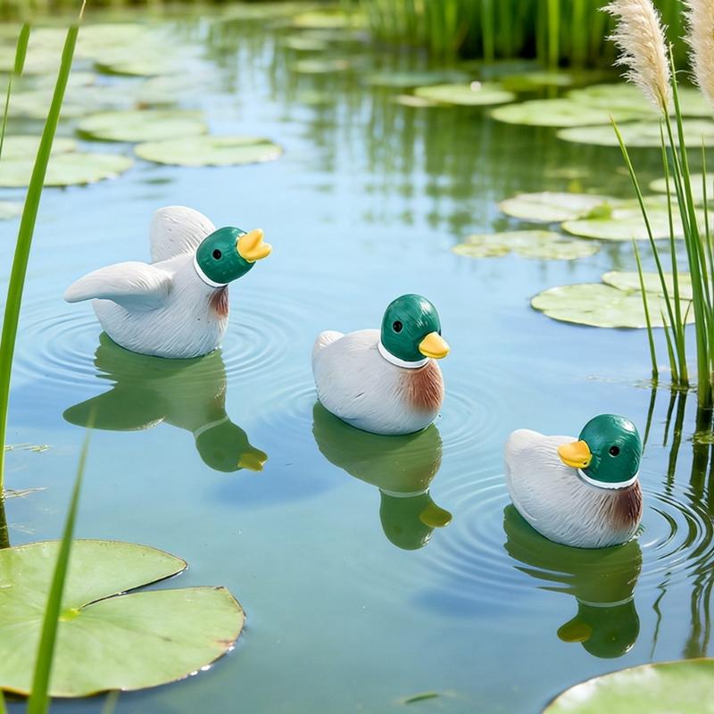 Pack of 4 Adorable Cartoon Green Head Duck Resin Figurines Small Ornament Perfect for Desktop and Garden Decorating