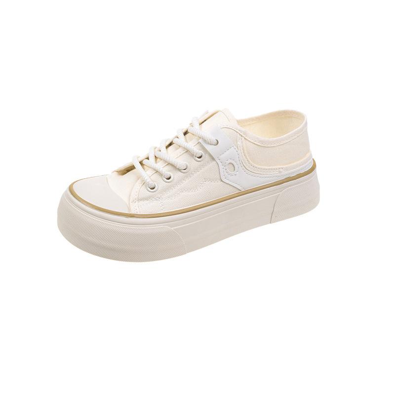 Solid color canvas shoes women's 2025 autumn new fashionable versatile thick-soled heightening non-slip small white shoes single shoes