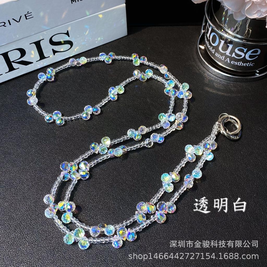 Phone Chain Crossbody Crystal Beads Long Chain Can Be Carried on Back Simple Shoulder Handmade Chain Ins Water Drop Beads Bag Hanging