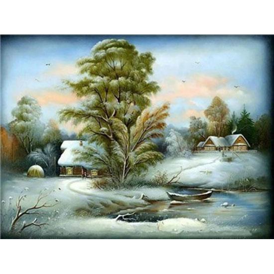 Huacan Full Square Diamond Painting Landscape Diamond Embroidery Snow Scene Picture Rhinestone Mosaic Painting