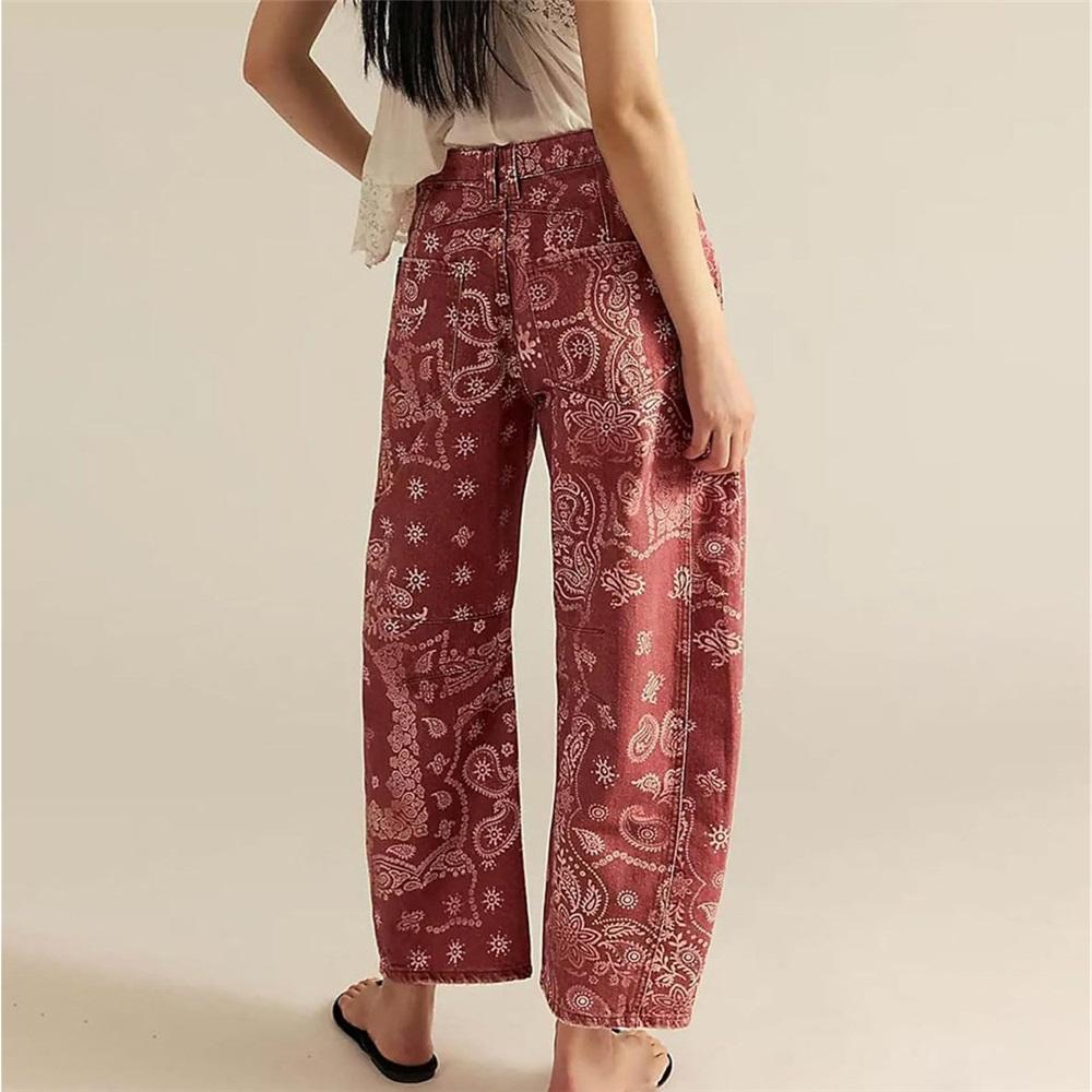 Herfst En Winter Dames Losse Jeans Geprinte Denim Negenpunts Broek Wijde Pijp Middelhoge Jeans Y2K