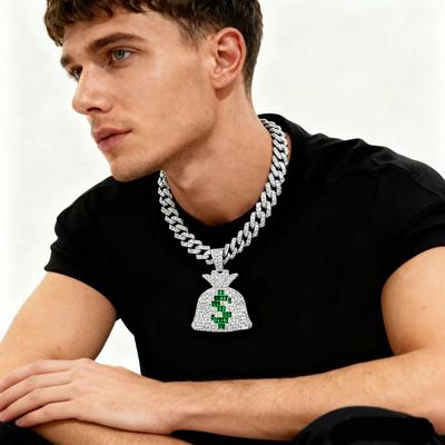 Creative Hip-Hop Dollar Bag Necklace Pendant, The Same For Men And Women, Double-Layered And Full Of Diamonds Cuban Necklace