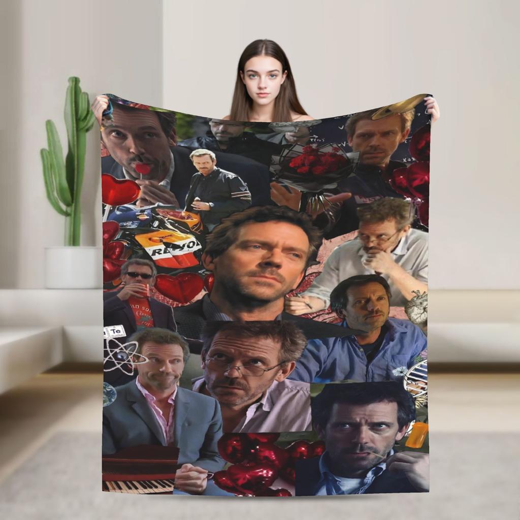 Dr. Gregory House Television Photo Collage Flannel Blanket Warm Throw Blanket for Outdoor Travel Office Bedspread Sofa Bed Cover