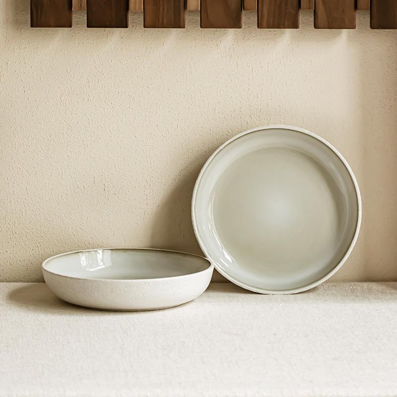 Nordic Minimalist Solid Color White Plate Practical Ceramic Vegetable Plate Large Capacity Disc Salad Plate Pasta Plate Deep Plate Tableware Plate