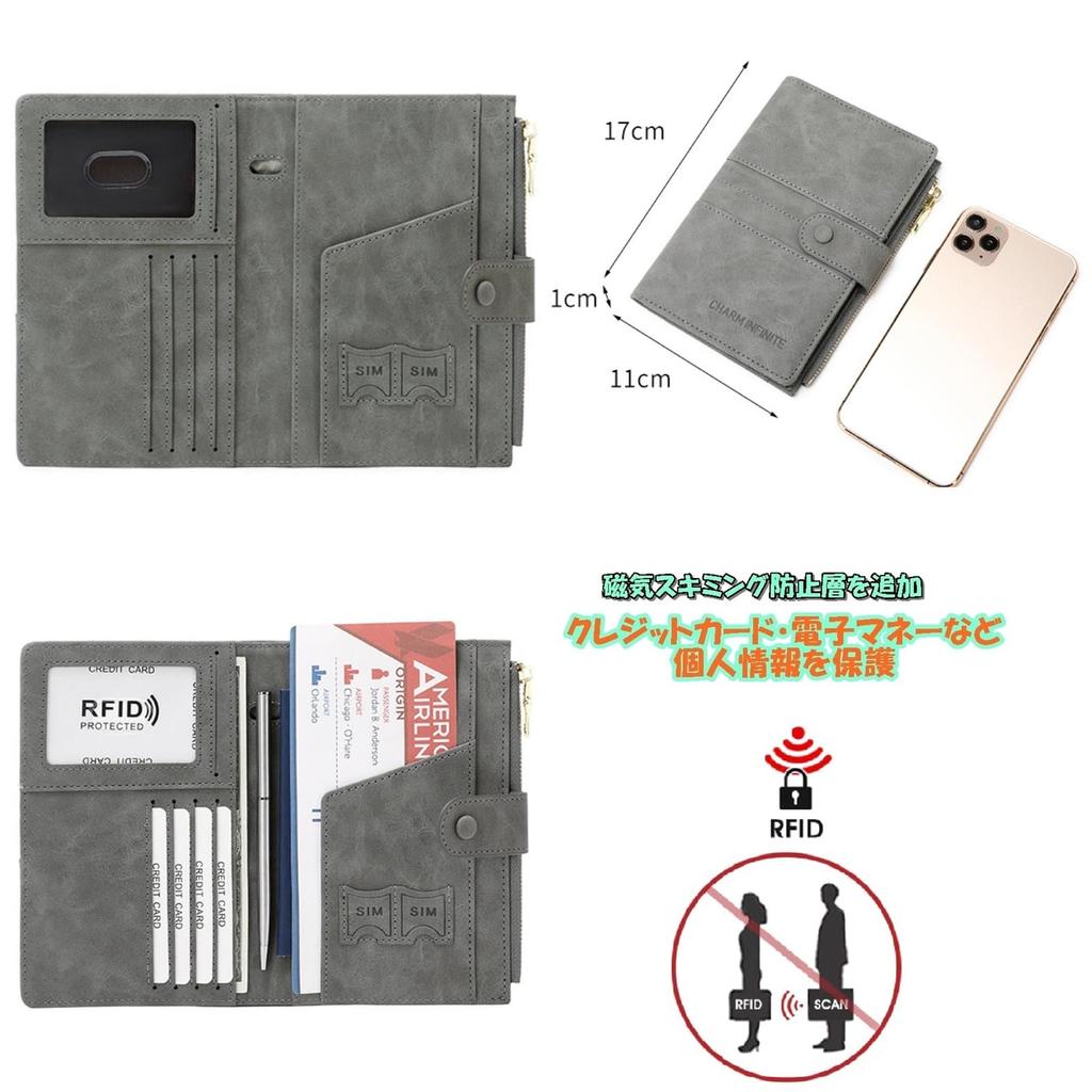 Cazycazun Passport Card SIM Card Coin Ticket Synthetic Leather Women's Multi-Function Holder, Holder, Holder, Holder, Holder, Anti-Skimming, (Blue)