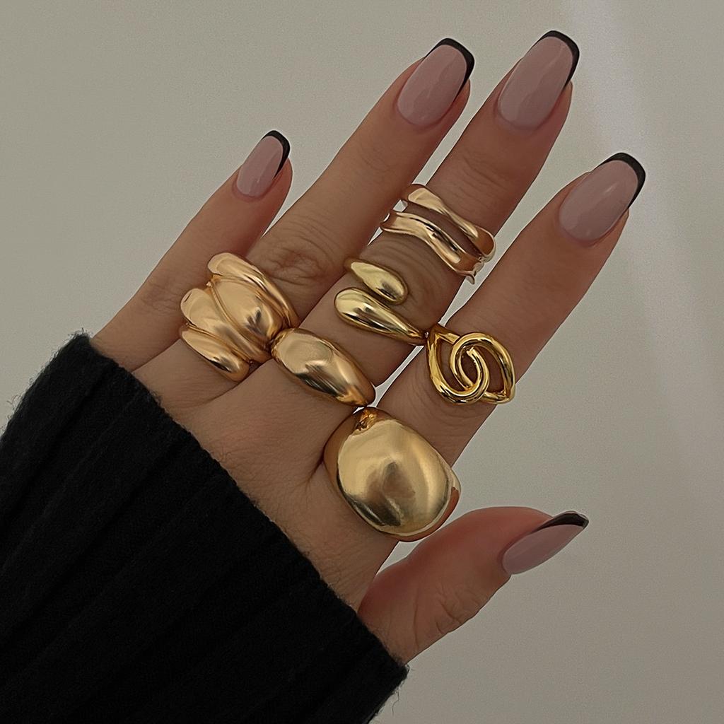 6Pcs/set Vintage Irregular Rings Set Geometric Metal Gold Silver Color Open Ring for Girls Women Men Goth Punk Couple Jewelry