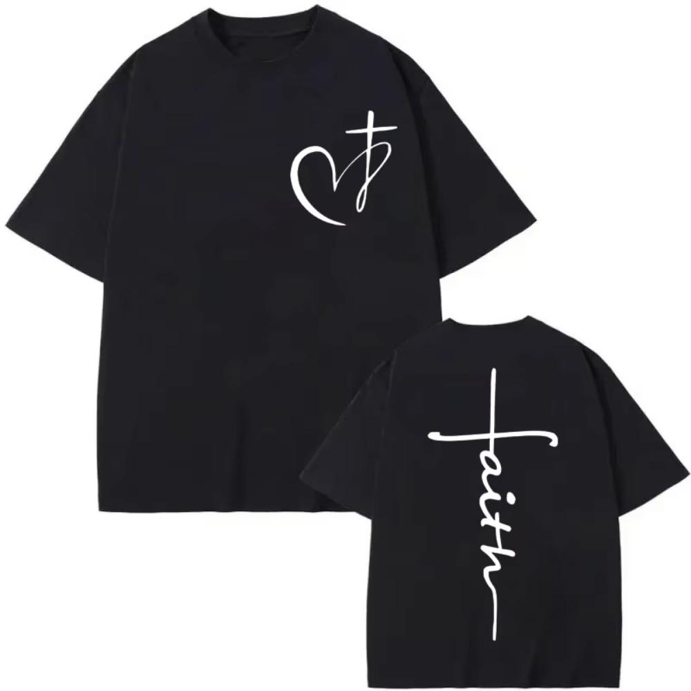 

Limited Heart Cross Christian Jesus Faith Over Fear Bible Verse Merch T Shirts Men s Women Casual Fashion Short Sleeve T-shirts 5XL різнокольоровий