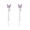 Purple Butterfly Tassel Earrings - S925 Silver Needle Retro Design