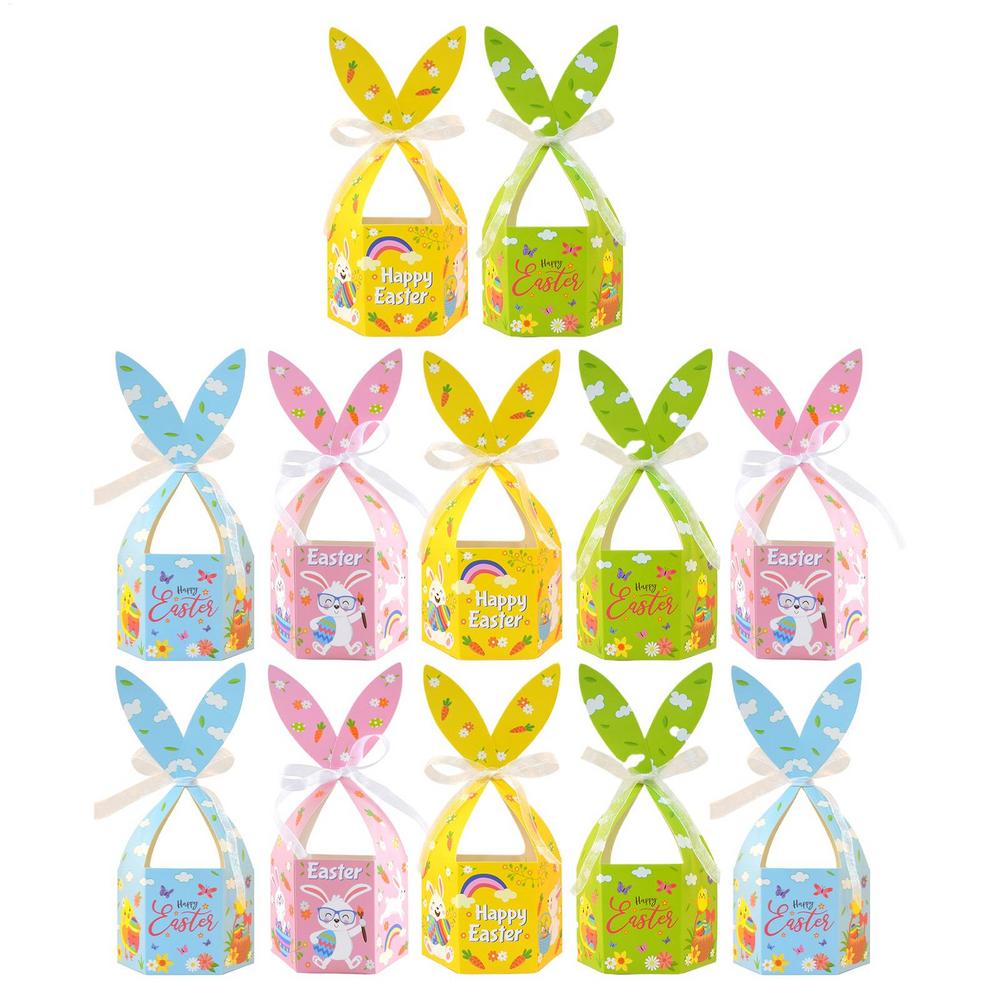 

Favor Boxes 12 Pieces Rabbit Easter Goody Boxes With Ribbon Bunny Ears Container For Easter Cookie Cake Pastry Candy Spring 10x8.5x22cm