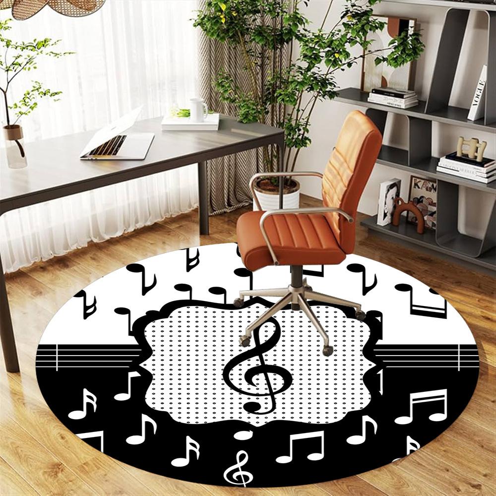 1 szt. nuty muzyczne Okrągły dywanik na krzesło Dywanik obszarowy - Antypoślizgowy, Mata podłogowa do biura, sypialni i dekoracji wnętrz c1125252